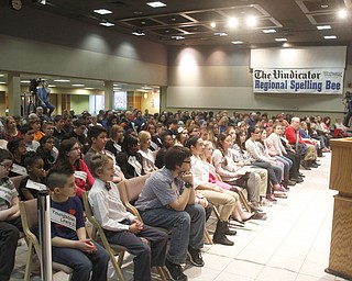       .         ROBERT  K. YOSAY | THE VINDICATOR..(Spellers in the foreground ).The 82nd Regional Spelling Bee at Kilcawley Room at YSU .saw a repeat from last year as Annabelle Day bested over 50 other spellers Saturday Morning....-30-