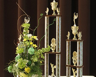       .         ROBERT  K. YOSAY | THE VINDICATOR..Trophys awaiting the end of The 82nd Regional Spelling Bee at Kilcawley Room at YSU .saw a repeat from last year as Annabelle Day bested over 50 other spellers Saturday Morning....-30-
