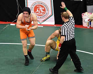 COLUMBUS, OHIO - MARCH 14, 2015: Jordan Radich of Howland celebrates after winning his 7th place 182lb Division 2 consolation round bout Saturday morning at Schottenstein Center. (Photo by David Dermer/Youngstown Vindicator)