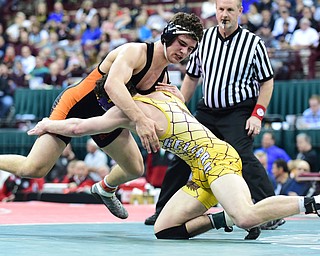 COLUMBUS, OHIO - MARCH 14, 2015: David-Brian Whisler of Howland works to control Benjamin Schram of Bellbrook and prevent a takedown during their 170lb Division 2 championship round bout Saturday night at Schottenstein Center. (Photo by David Dermer/Youngstown Vindicator)