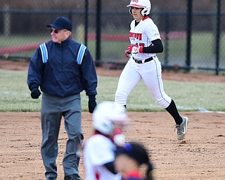 YOUNGSTOWN, OHIO - MARCH 20, 2015: Miranda Castiglione #17 of YSU trots around the bases after hitting a 3 run home run int he bottom of the 4th inning during Friday evenings game at the YSU Softball Complex.(Photo by David Dermer/Youngstown Vindicator)