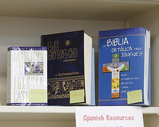        ROBERT K. YOSAY  | THE VINDICATOR..Carla Hlavac is director of Diocese of Youngstown Library and Media Center. She takes pop up library to various events. the library is not just for Catholics. It has a wide range of spiritual books,. ..