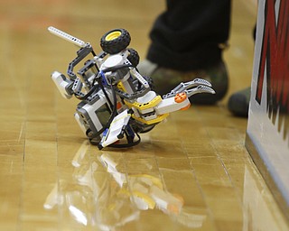        ROBERT K. YOSAY  | THE VINDICATOR..A Robot that went awry ended up side down... ..The 18th annual Northeast Ohio Robotics Education Program Competition took place at Beeghly Center at YSU.Eighteen teams from 11 schools from Mahoning, Trumbull counties competed,..