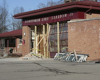        ROBERT K. YOSAY  | THE VINDICATOR..Station #3 at the BFD on Lockwood.. is out of commision as the doors need to be replaced and some structure rebuilt.. as a fire truck exiting the building - had one of the equipment doors open  causing damage