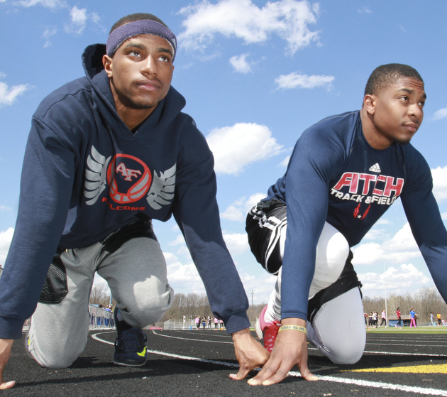 William D. Lewis | The Vindicator .Fitch sprinters Joe Harrington, left, and Darrin Hall during practice.