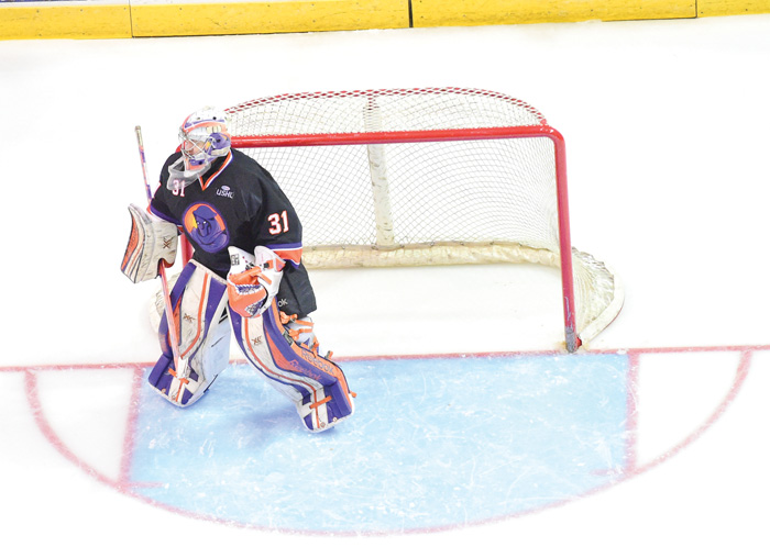 Phantoms coach Anthony Noreen on Monday said he is planning on switching up goalie duties in the playoffs between Colin DeAugustine (31), who played in Saturday’s game against Team USA, and Chris Birdsall.

