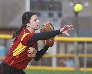William d Lewis The Vindicator Mooney's Bridet Sweeney8 throws to first during 4-21 win over East.