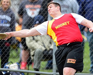 POLAND, OHIO - APRIl 25, 2015: Dante Penza of Mooney throws the discus Saturday afternoon at Poland High School during the  Poland Invitational Track & Field Meet. (Photo by David Dermer/Youngstown Vindicator)