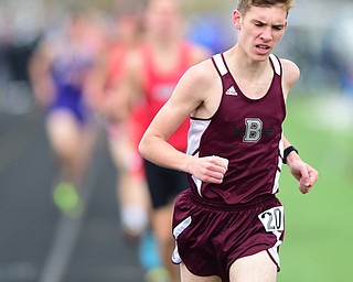POLAND, OHIO - APRIl 25, 2015: Nathaniel Ams of Boardman jogs in the pack during the boys 1600 meter run  Saturday afternoon at Poland High School during the Poland Invitational Track & Field Meet. (Photo by David Dermer/Youngstown Vindicator)