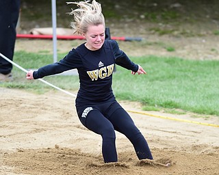 POLAND, OHIO - APRIl 25, 2015: Riley Brown of Harding plants into the sand during the Girls long Jump Saturday afternoon at Poland High School during the Poland Invitational Track & Field Meet. (Photo by David Dermer/Youngstown Vindicator)