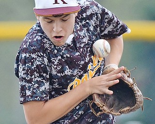 Jeff Lange | The Vindicator  MAY 6, 2015 - South Range shortstop Brandon Youngs bobbles a throw from the catcher at second base in the top of the second inning against Crestview, Wednesday night at South Range High School.