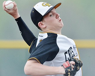 Jeff Lange | The Vindicator  MAY 6, 2015 - Crestview's Michael McDonough winds up a pitch for a South Range batter in the bottom of the second inning, Wednesday night at South Range High School.