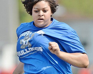 Jeff Lange | The Vindicator  MAY 9, 2015 - Farihaven's Julia Verostko sprints down the track in the 100 meter dash during Satuday's Special Olympics in Girard.