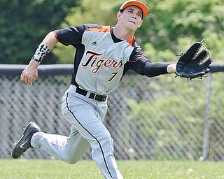 Jeff Lange | The Vindicator  MAY 9, 2015 - Springfield centerfielder Ryan Kohler chases down a fly ball hit in the bottom of the fourth inning at Poland High School.