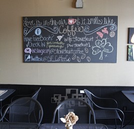        ROBERT K. YOSAY  | THE VINDICATOR..StoneFruit - Canfield coffee shop t Joshua and Jennifer,(Jennifer Rodway, 25, of Liberty, co-owns the business with her husband, Josh Langenheim, 30, also of Liberty.) married couple, who have imported Roasting machines from heavy coffee countries Morrocco and Turkey. They will also have a coffee shop within the Canfield Public Library once it is open..