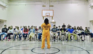 Jeff Lange | The Vindicator  MAY 7, 2015 - Seniors of Jackson Milton High School sit and listen to the stories of inmates as part of their prom promise Thursday morning in the gym of the Mahoning County Jail in downtown Youngstown.