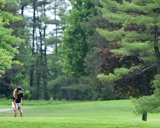 VIENNA, OHIO - MAY 17, 2015: Britney Jonda of Boardman reacts after missing at putt on the 3rd hole Sunday afternoon at Squaw Creek Country Club during the Vindy Greatest Golfer junior qualifier. (Photo by David Dermer/Youngstown Vindicator)