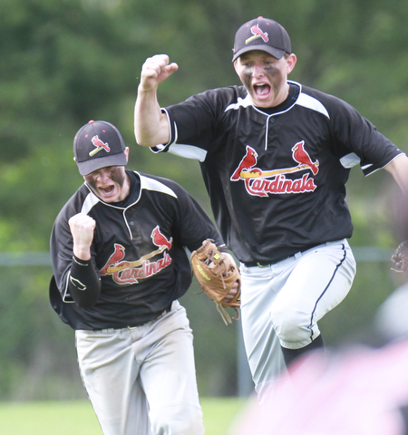 William D. Lewis the Vindicator Canfield's Anthony Vross(7) reacts after turing a double play duirng 5/20/15 win over Mooney atCene.