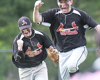 William D. Lewis the Vindicator Canfield's Anthony Vross(7) reacts after turing a double play duirng 5/20/15 win over Mooney atCene.