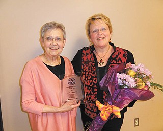 SPECIAL TO THE VINDICATOR
Above, Sieglinde Warren, left, presents the Non-Rotarian Vocational Award to Julie Kercher.