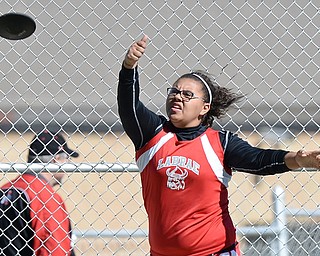 Jeff Lange | The Vindicator  MAY 23, 2015 - Labrae sophomore Zoe Wilson releases the discus during the first flight at the DII Lakeview district track meet, Saturday.