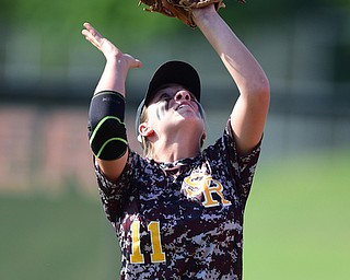 MASSILLON, OHIO - MAY 28, 2015: Short stop Sarah Moretti #11 of South Range gets under the fly ball for the 2nd out in the top of the 3rd inning during Thursday nights game at Massillon High School. (Photo by David Dermer/Youngstown Vindicator)