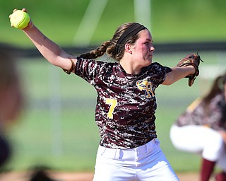 MASSILLON, OHIO - MAY 28, 2015: Pitcher Caragyn Yanek #7 of South Range throws a pitch during the top of the 5th inning during Thursday nights game at Massillon High School. (Photo by David Dermer/Youngstown Vindicator)