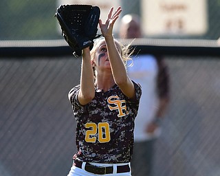 MASSILLON, OHIO - MAY 28, 2015:  Left fielder Morgan Czopur #20 of South Range gets under the fly ball for the 2nd out in the top of the 6th inning during Thursday nights game at Massillon High School. (Photo by David Dermer/Youngstown Vindicator)