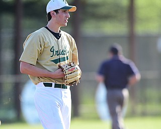 MASSILLON, OHIO - MAY 28, 2015: Pitcher Vinnie Lucent #11 of Ursuline reacts after allowing a walk in the top of the 7th inning during Thursday nights game at Massillon High School. (Photo by David Dermer/Youngstown Vindicator)