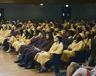 Katie Rickman | The Vindicator. Liberty High School grads listen to speakers at the commencement ceremony at Stambaugh Auditorium.