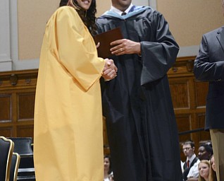 Katie Rickman | The Vindicator.CELINA MARI' BANKS Celina Mari' Banks smiles alongside David Malone during the Liberty High School commencement ceremony at Stambaugh Auditorium.