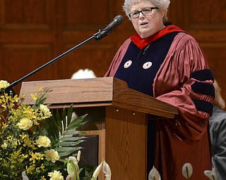 Katie Rickman | The Vindicator.Sister Mary McCormick give the commencement address during the one-hundred-seventh Ursuline High School commencement at Stambaugh Auditorium on May 30, 2015.