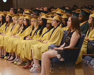 Katie Rickman | The Vindicator.Students listen to the speaker during the one-hundred-seventh Ursuline High School commencement at Stambaugh Auditorium on May 30, 2015.
