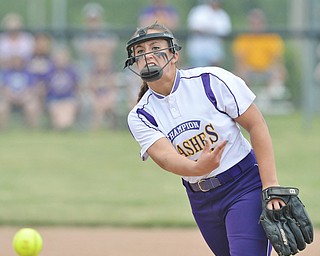 Jeff Lange | The Vindicator  MAY 30, 2015 - Champion winning pitcher Haylee Gardiner delivers a pitch to an Elyria batter in the first inning of their regional championship game, Saturday afternoon in Massillon.