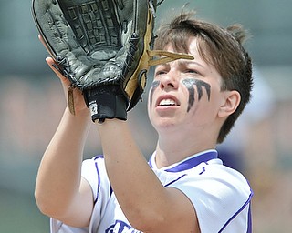 Jeff Lange | The Vindicator  MAY 30, 2015 - Flashes' second baseman Carissa Hurst catches the first out of the top of the fourth inning against Elyria in Saturday's regional championship at Massillon High School.