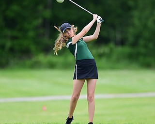 HUBBARD, OHIO - MAY 31, 2015: Britney Jonda of Boardman tees off on the 2nd hole Sunday afternoon at Pine Lakes. (Photo by David Dermer/Youngstown Vindicator)