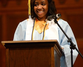 Katie Rickman | The Vindicator.Charlene Little salutatorian for East High School’s class of 2015 addresses fellow graduates at the commencement ceremony at Stambaugh Auditorium June 5, 2015.