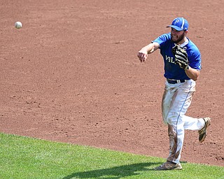 COLUMBUS, OHIO - JUNE 5, 2015: Short stop Anthony Calcagni #4 of Poland throws the ball to first for the 2nd out in the top of the 4th inning during Friday mornings Division 2 semi-final game at Huntington Park. Poland won 2-0. (Photo by David Dermer/Youngstown Vindicator)