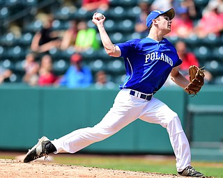 COLUMBUS, OHIO - JUNE 5, 2015: Pitcher Jared Burkert #6 of Poland throws a pitch during the bottom of the 7th inning during Friday mornings Division 2 semi-final game at Huntington Park. Poland won 2-0. (Photo by David Dermer/Youngstown Vindicator)