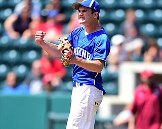 COLUMBUS, OHIO - JUNE 5, 2015: Pitcher Jared Burkert #6 of Poland celebrates after the final strike out in the bottom of the 7th inning during Friday mornings Division 2 semi-final game at Huntington Park. Poland won 2-0. (Photo by David Dermer/Youngstown Vindicator)