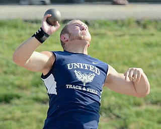 Jeff Lange | The Vindicator  JUNE 5, 2015 - United's Riley Fillman prepares to release the shot during Friday morning's boys shot put event just outside Jesse Owens Memorial Stadium in Columbus during the 2015 state track and field tournament.