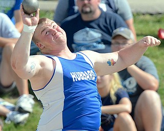 Jeff Lange | The Vindicator  JUNE 5, 2015 - Hubbard's Matt Jones prepares to release the shot in the boys shot put event held in Columbus during the 2015 state track and field tournament, Friday morning.