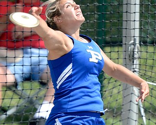 Jeff Lange | The Vindicator  JUNE 5, 2015 - Poland senior Nicolette Kreatsoulas releases the disc in Friday's girls discus event during the 2015 state track meet held at Jesse Owens Memorial Stadium in Columbus.