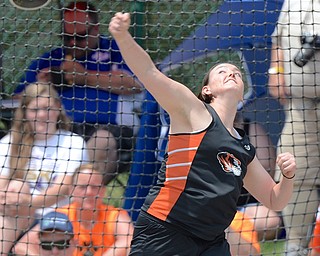 Jeff Lange | The Vindicator  JUNE 5, 2015 - Springfield's Quinn Crowe launches the disc in Friday's girls discus event during the 2015 state track and field tournament held at Jesse Owens Memorial Stadium in Columbus.