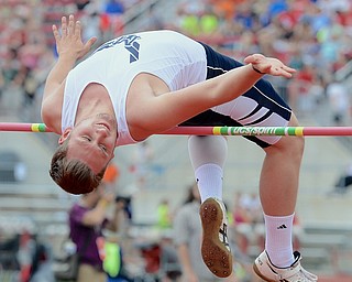 Jeff Lange | The Vindicator  JUNE 5, 2015 - McDonald's Zack Conley clears a bar set at 6 feet in Friday's boys high jump event during the 2015 state track and field tournament in Columbus.