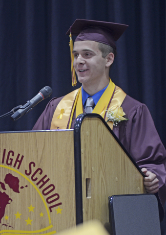 Katie Rickman | The Vindicator.Salutatorian William Stephenson speaks at the South Range High School on June 6, 2015.