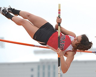 Jeff Lange | The Vindicator  JUNE 6, 2015 - Girard's Caitlyn Trebella competes in the DII girls pole vaulting event during Saturday's 2015 state track and field tournament held at Jesse Owens Memorial Stadium in Columbus.