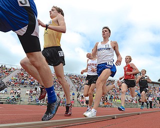 Jeff Lange | The Vindicator  JUNE 6, 2015 - Maplewood junior Tristan Dahmen (11) keeps up with the other runners of the boys 3,200 meter run during Saturday's 2015 state track and field tournament held at Jesse Owens Memorial Stadium in Columbus. Dahmen placed first in the event with a time of 9:16.99.