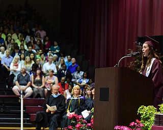 BOARDMAN, OHIO - JUNE 7, 2015: Marie Shorokey, Student Council President speaks at the podium during the Boardman High School commencement ceremony Sunday Afternoon at Boardman High School. (Photo by David Dermer/Youngstown Vindicator)
