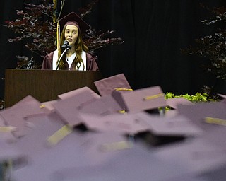 BOARDMAN, OHIO - JUNE 7, 2015: Marie Shorokey, Student Council President speaks at the podium during the Boardman High School commencement ceremony Sunday Afternoon at Boardman High School. (Photo by David Dermer/Youngstown Vindicator)